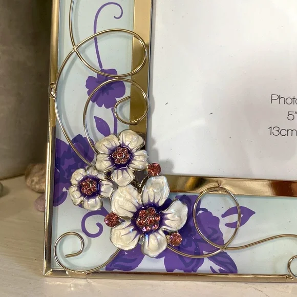 Purple Butterfly Flower Glass Picture Frame - 5x7 - Picture 2 of 4